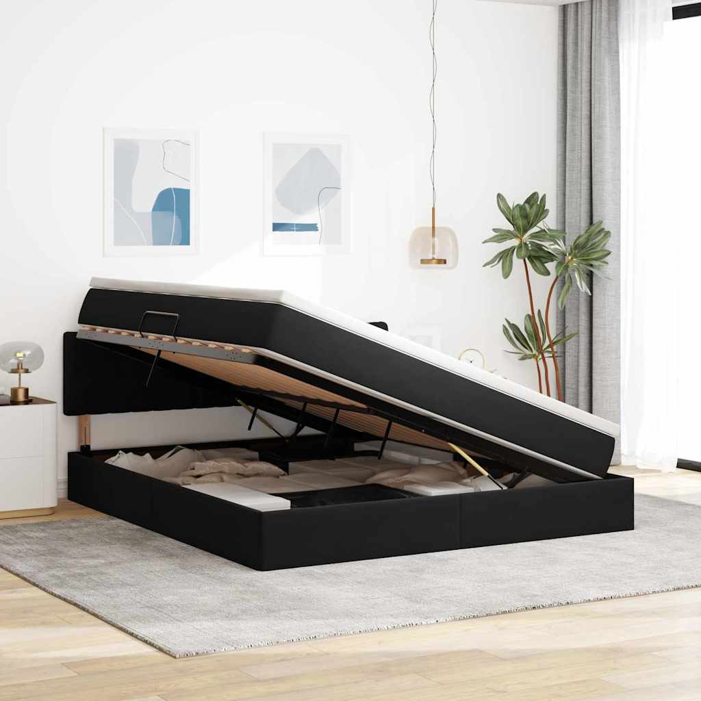 vidaXL LED Κρεβάτι αποθήκευσης με στρώμα Μαύρο 160 x 200 cm Βελούδο