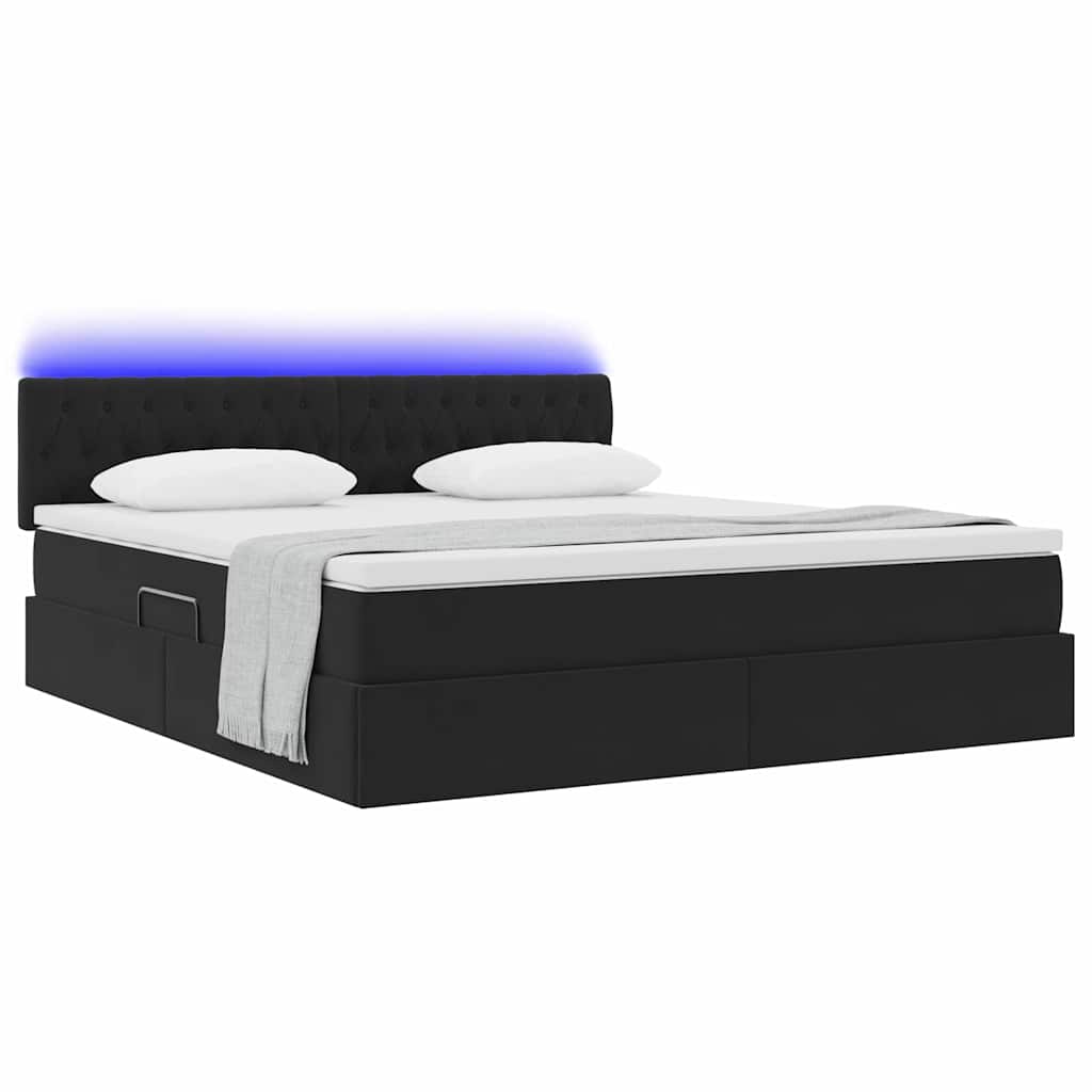 vidaXL LED Κρεβάτι αποθήκευσης με στρώμα Μαύρο 160 x 200 cm Βελούδο