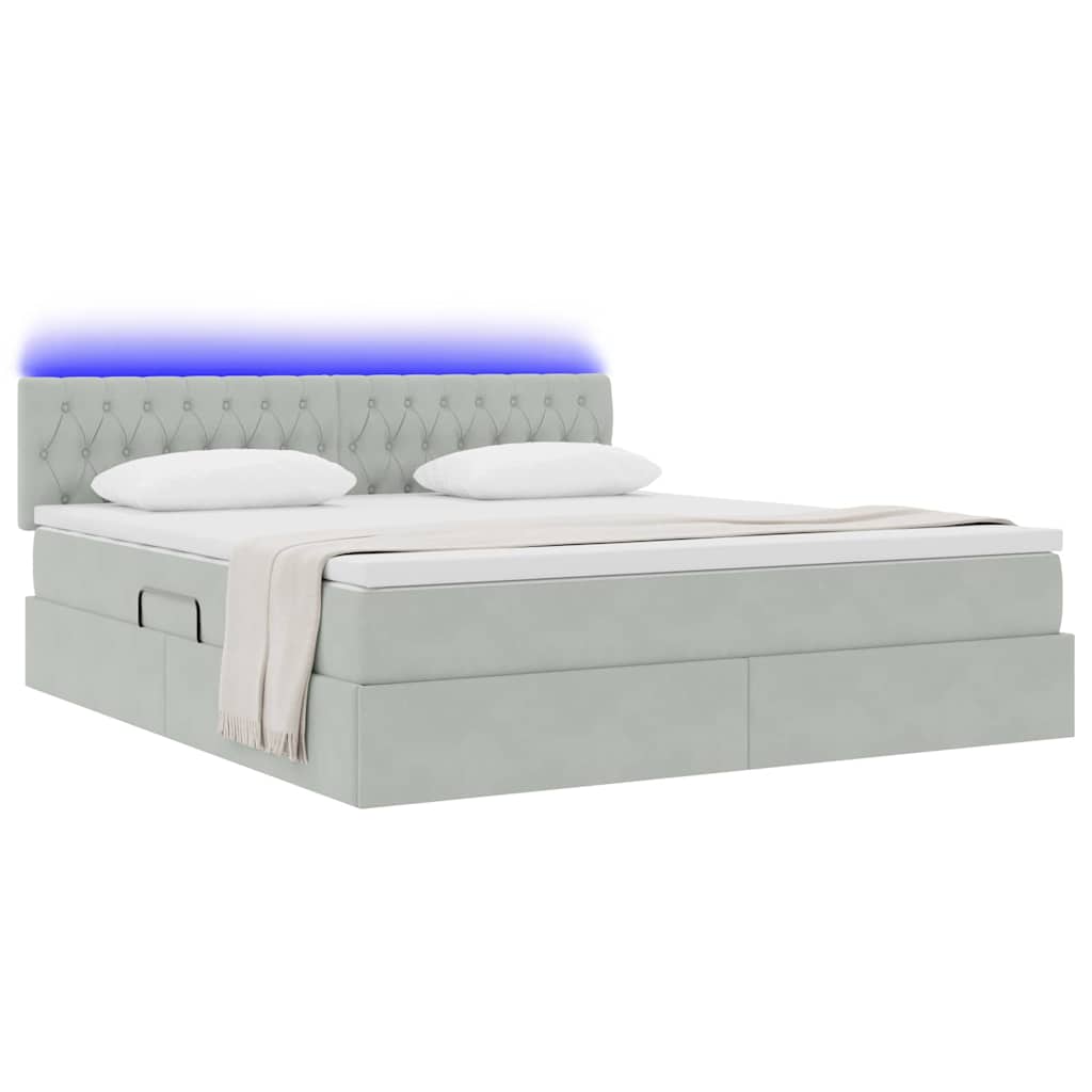 vidaXL LED Κρεβάτι αποθήκευσης με στρώμα Ανοιχτό γκρι 180 x 200 cm