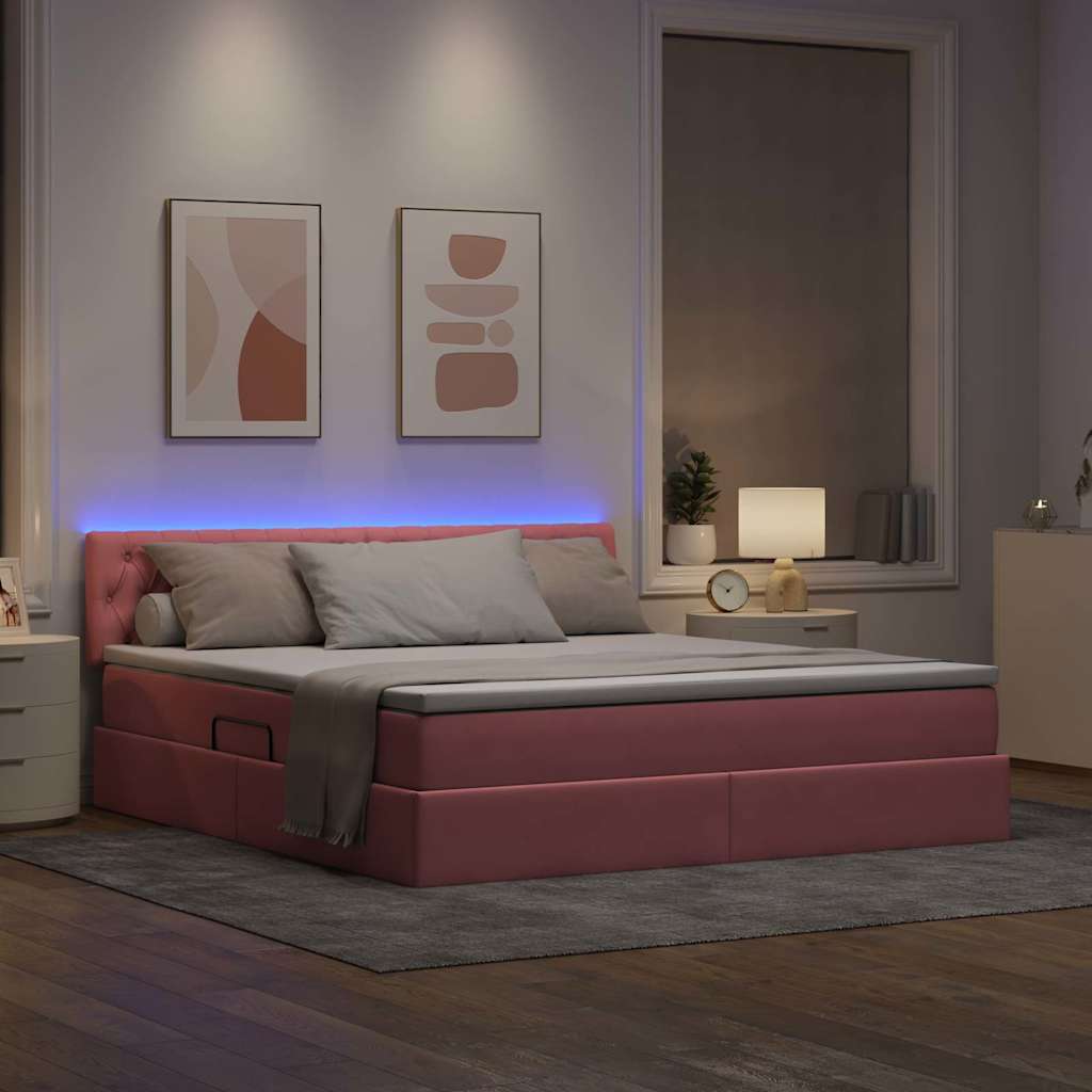 vidaXL LED Κρεβάτι αποθήκευσης με στρώμα Ροζ 180 x 200 cm Βελούδο
