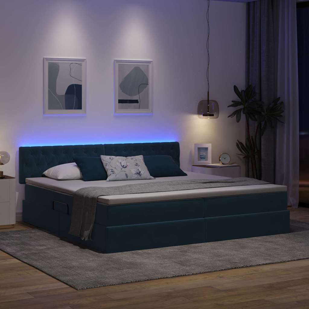 vidaXL LED Κρεβάτι αποθήκευσης με στρώμα Σκούρο Μπλε 200 x 200 cm