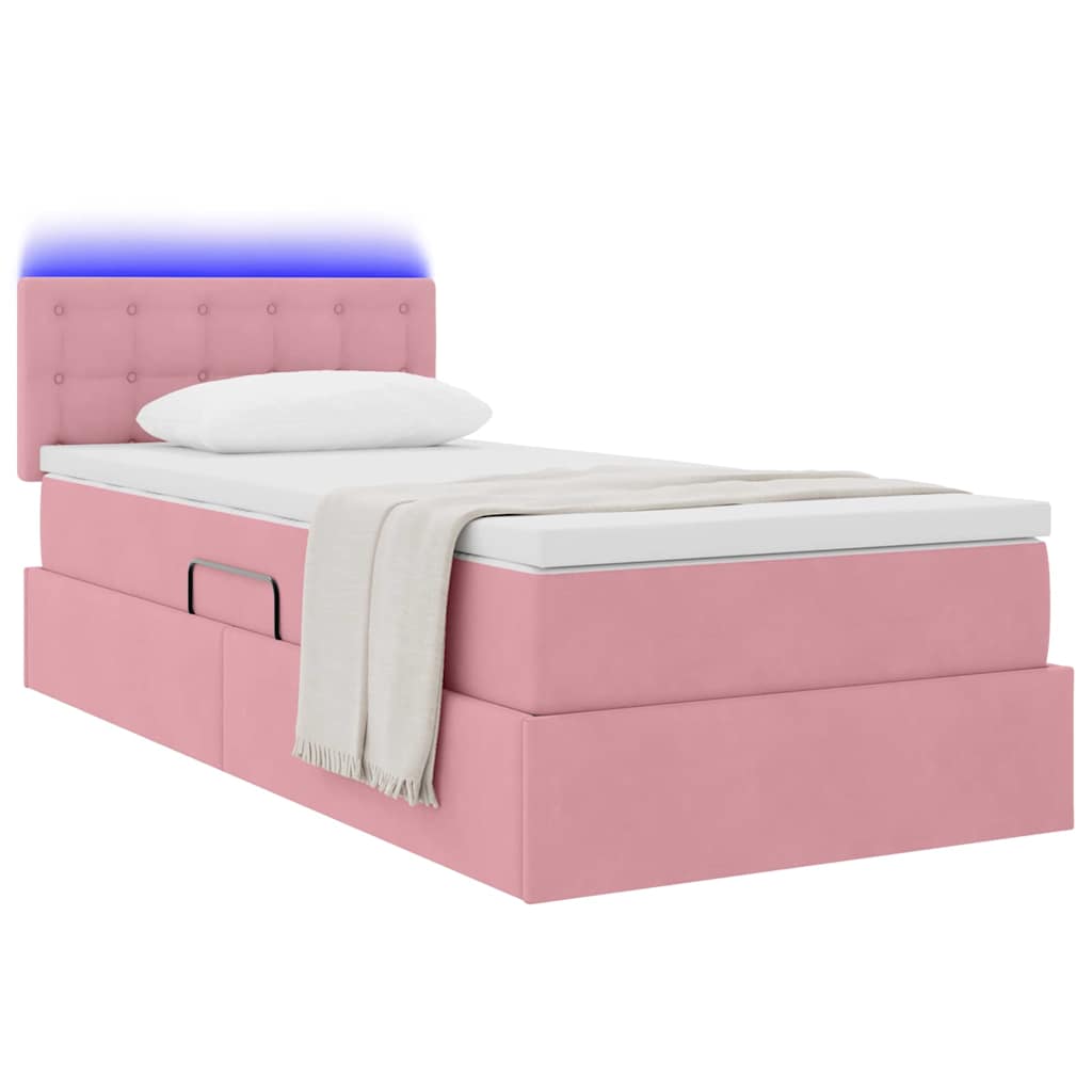 vidaXL Κρεβάτι με αποθηκευτικό χώρο και LED Ροζ 90 x 190 cm Βελούδο