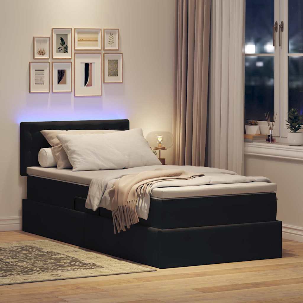 vidaXL Κρεβάτι με αποθηκευτικό χώρο και LED Μαύρο 90 x 200 cm Βελούδο
