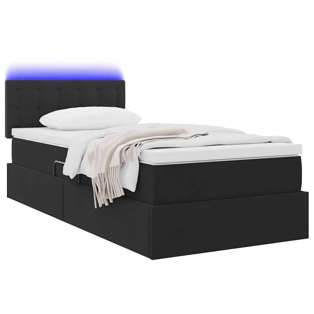 vidaXL Κρεβάτι με αποθηκευτικό χώρο και LED Μαύρο 90 x 200 cm Βελούδο