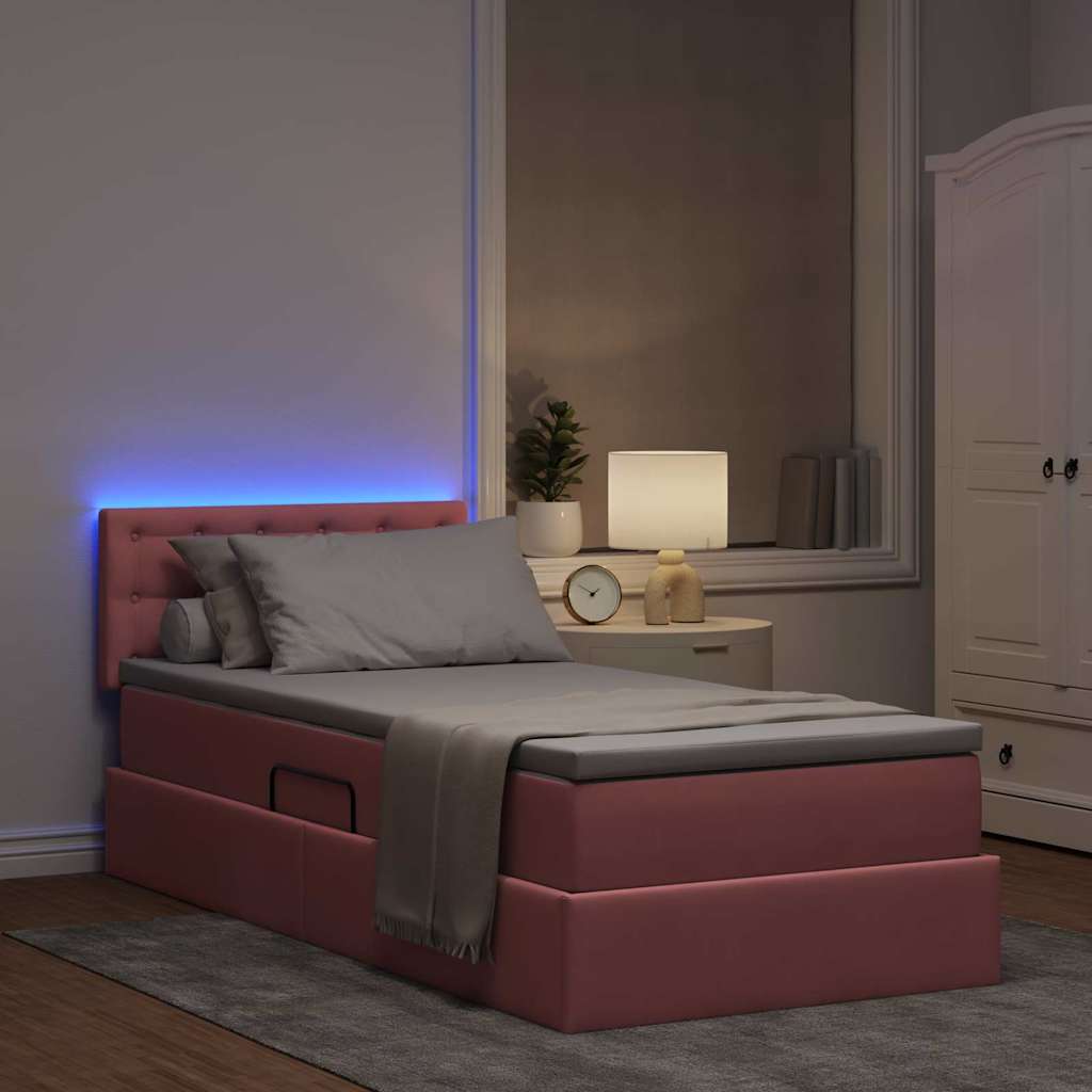 vidaXL Κρεβάτι με αποθηκευτικό χώρο και LED Ροζ 100 x 200 cm Βελούδο