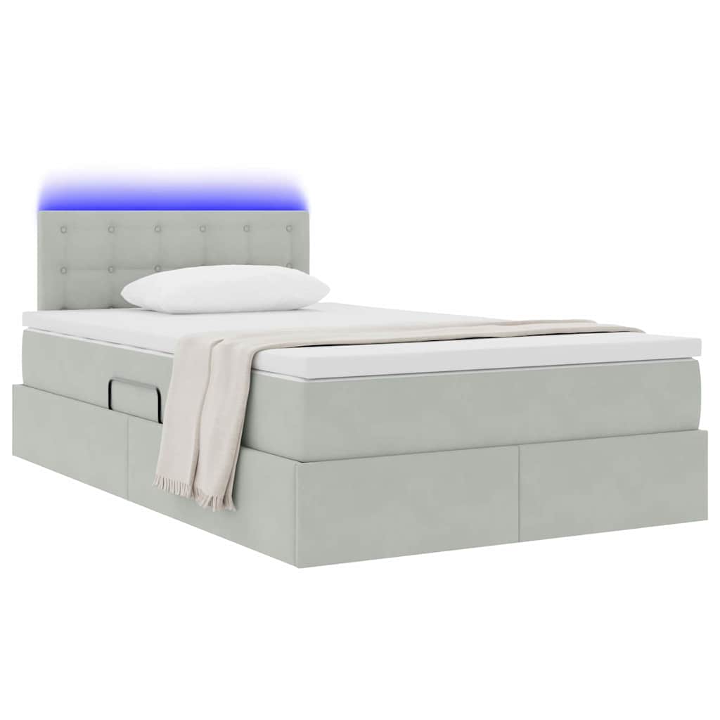 vidaXL LED Κρεβάτι αποθήκευσης με στρώμα Ανοιχτό γκρι 120 x 190 cm