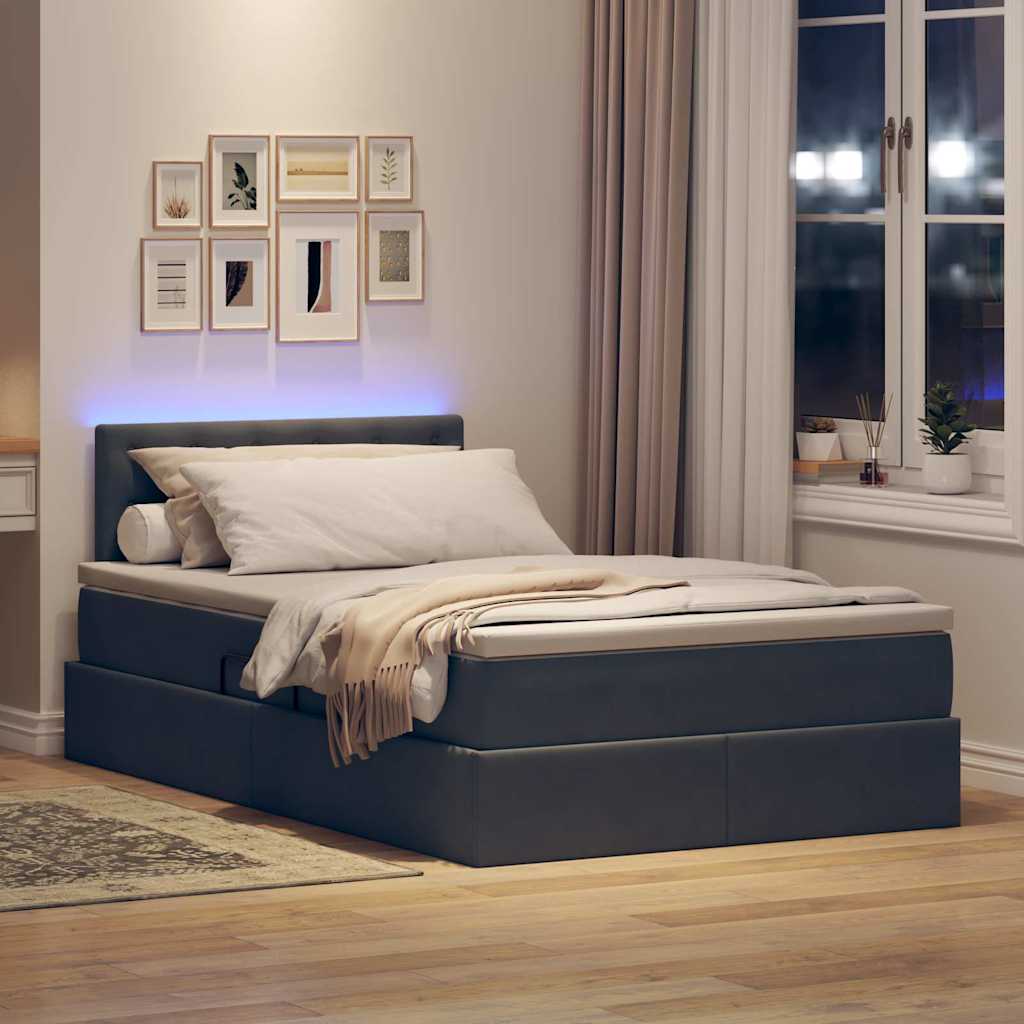 vidaXL LED Κρεβάτι αποθήκευσης με στρώμα Σκούρο Γκρι 120 x 190 cm