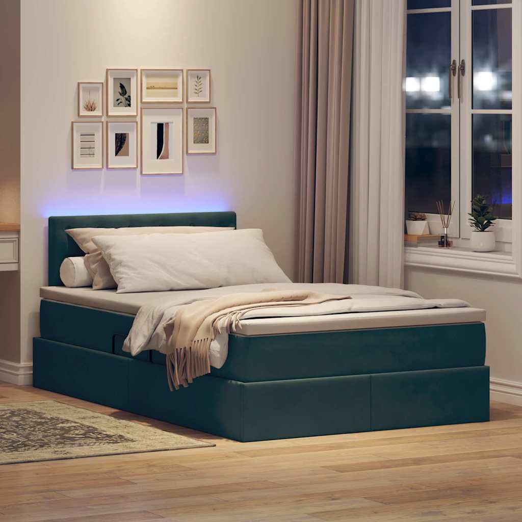 vidaXL LED Κρεβάτι αποθήκευσης με στρώμα Σκούρο Πράσινο 120 x 200 cm