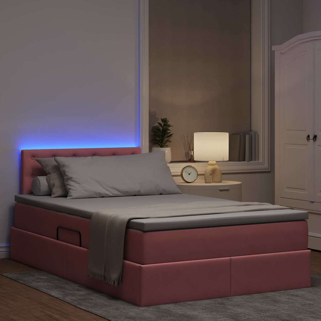 vidaXL Κρεβάτι με αποθηκευτικό χώρο και LED Ροζ 120 x 200 cm Βελούδο