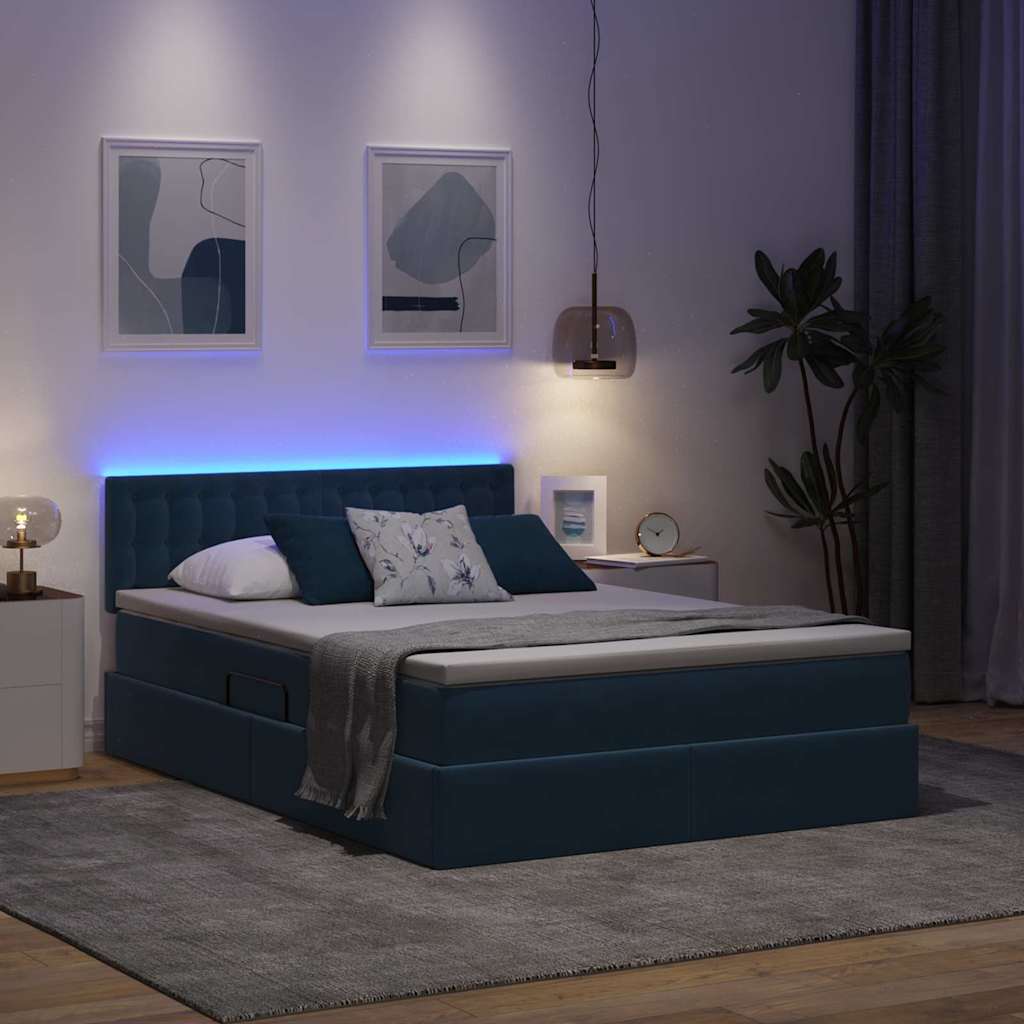 vidaXL LED Κρεβάτι αποθήκευσης με στρώμα Σκούρο Μπλε 140 x 190 cm