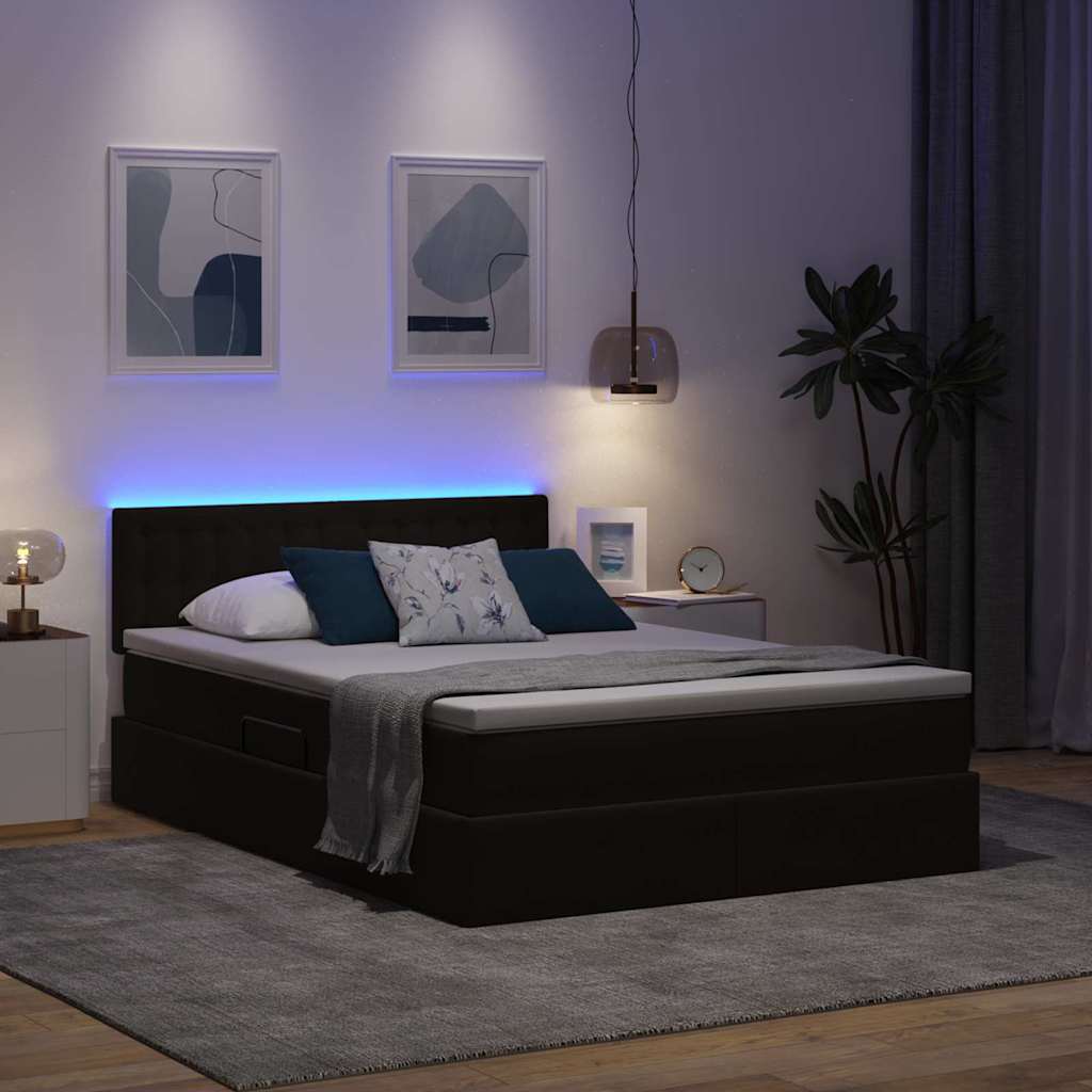 vidaXL Κρεβάτι με αποθηκευτικό χώρο και LED Μαύρο 140 x 200 cm Βελούδο