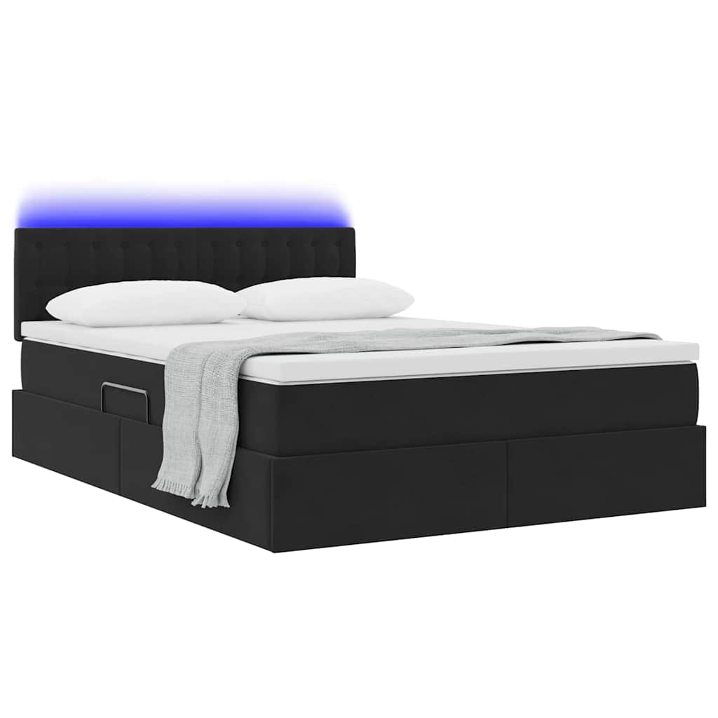 vidaXL Κρεβάτι με αποθηκευτικό χώρο και LED Μαύρο 140 x 200 cm Βελούδο