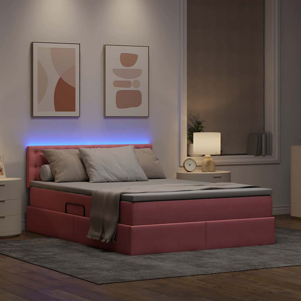 vidaXL Κρεβάτι με αποθηκευτικό χώρο και LED Ροζ 140 x 200 cm Βελούδο