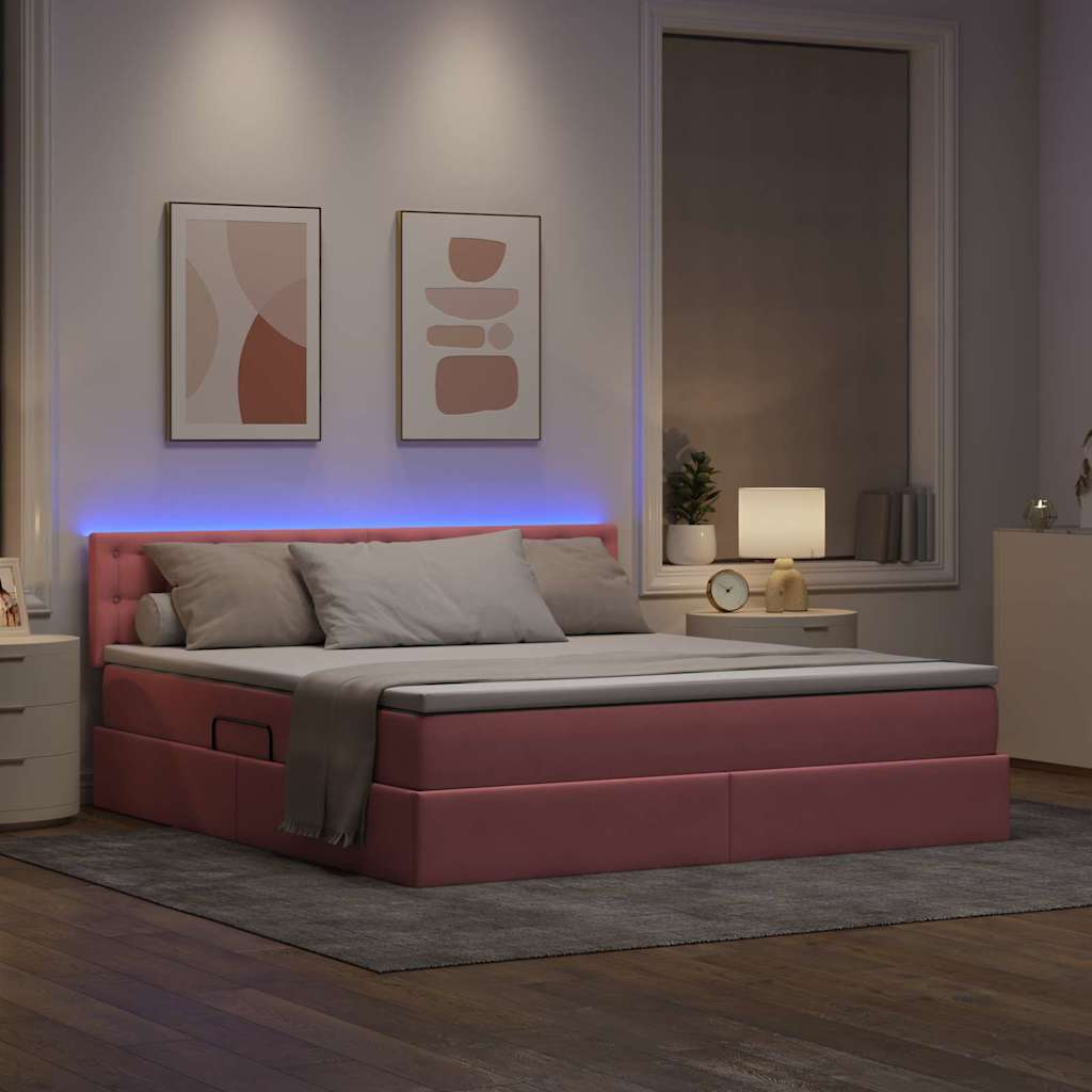 vidaXL Κρεβάτι με αποθηκευτικό χώρο και LED Ροζ 160 x 200 cm Βελούδο
