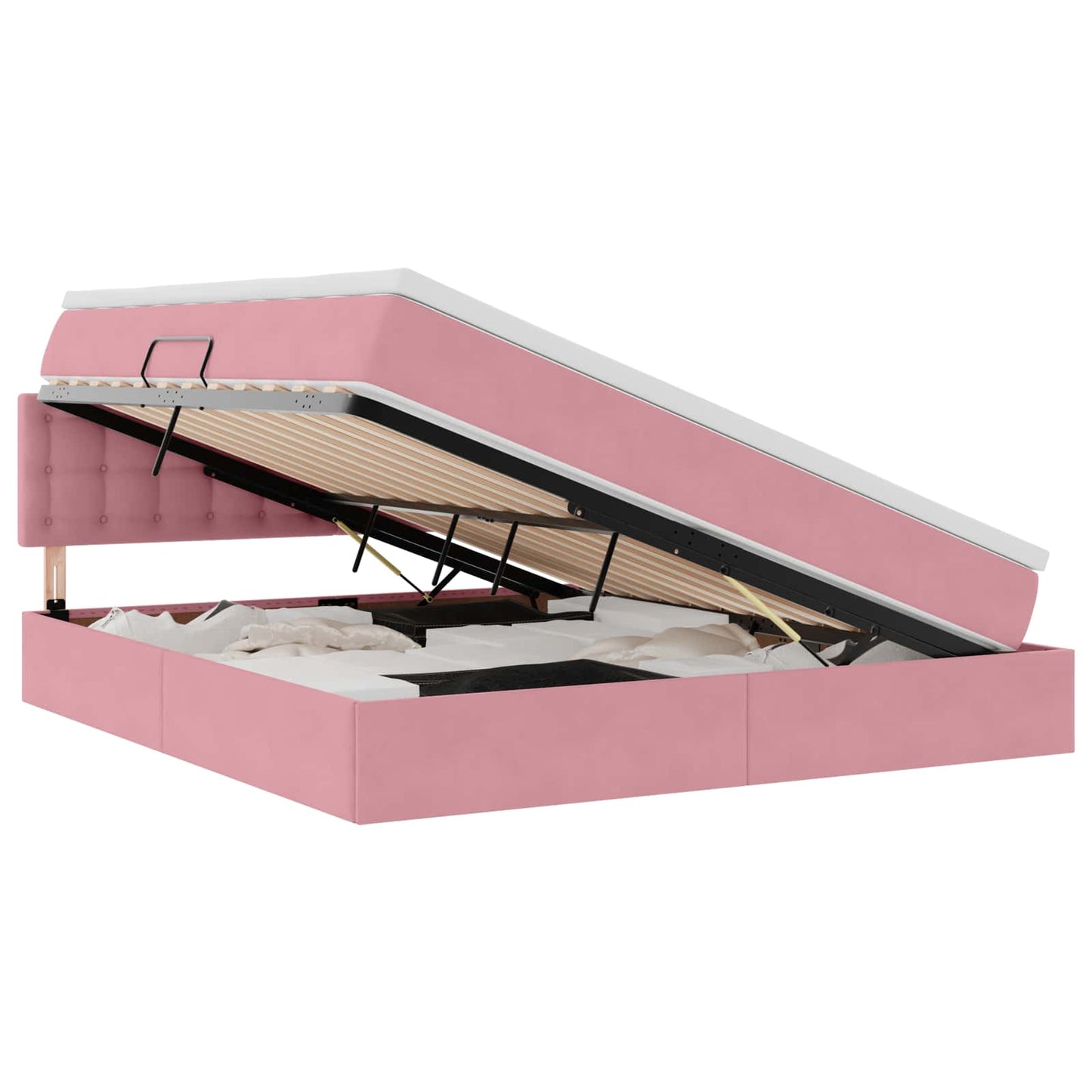 vidaXL Κρεβάτι με αποθηκευτικό χώρο και LED Ροζ 180 x 200 cm Βελούδο