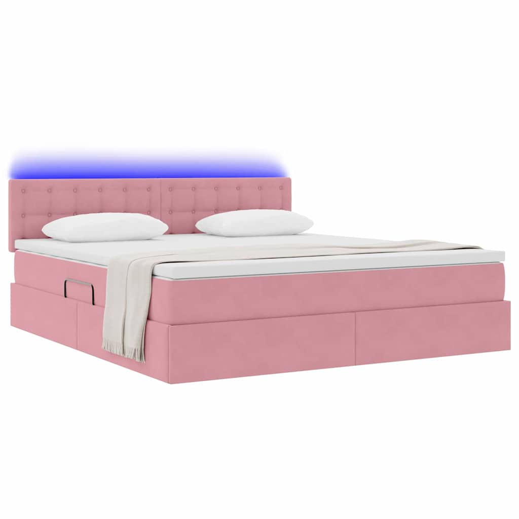 vidaXL Κρεβάτι με αποθηκευτικό χώρο και LED Ροζ 180 x 200 cm Βελούδο