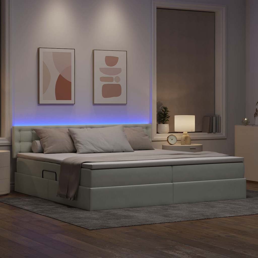 vidaXL LED Κρεβάτι αποθήκευσης με στρώμα Ανοιχτό γκρι 200 x 200 cm