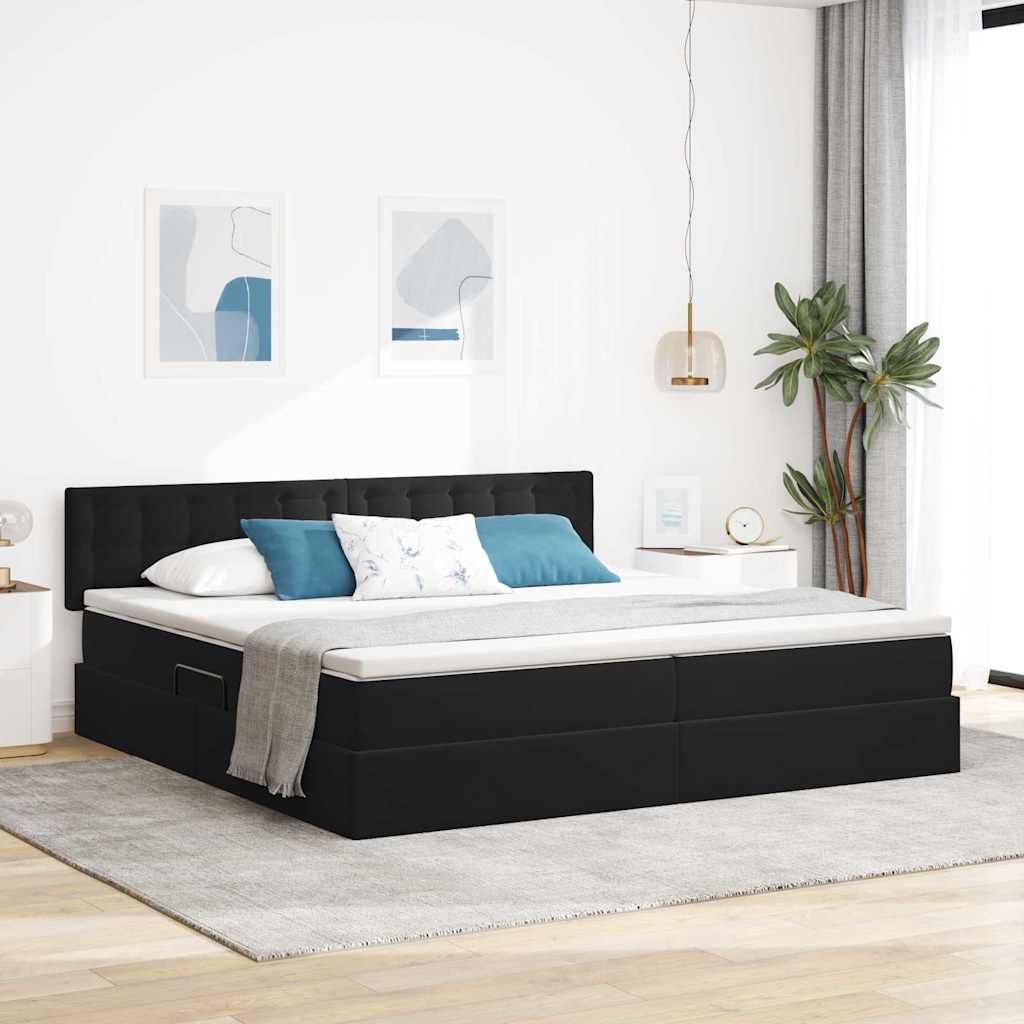 vidaXL LED Κρεβάτι αποθήκευσης με στρώμα Μαύρο 200 x 200 cm Βελούδο
