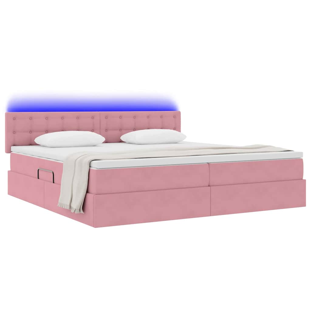 vidaXL LED Κρεβάτι αποθήκευσης με στρώμα Ροζ 200 x 200 cm Βελούδο