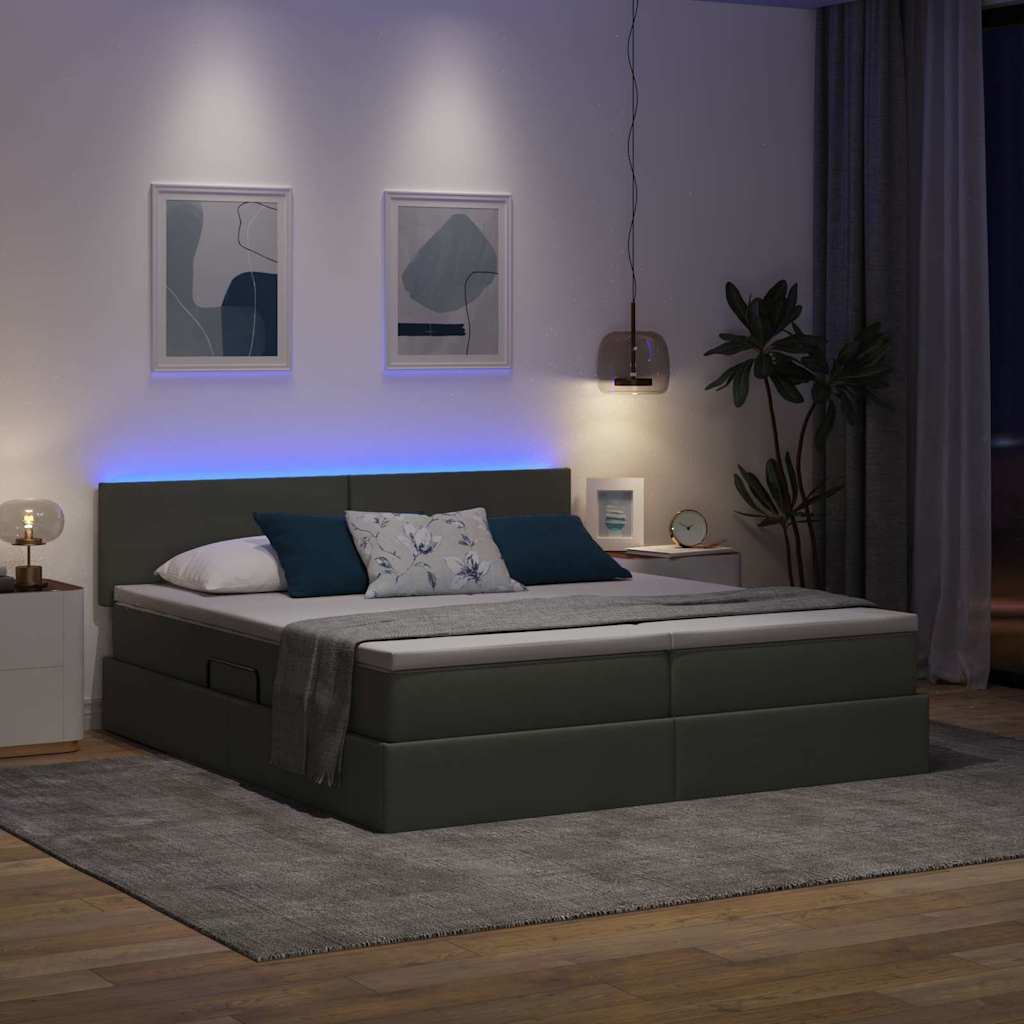 vidaXL Κρεβάτι με φώτα λωρίδας LED Σκούρο Γκρι 180 x 200 cm ύφασμα