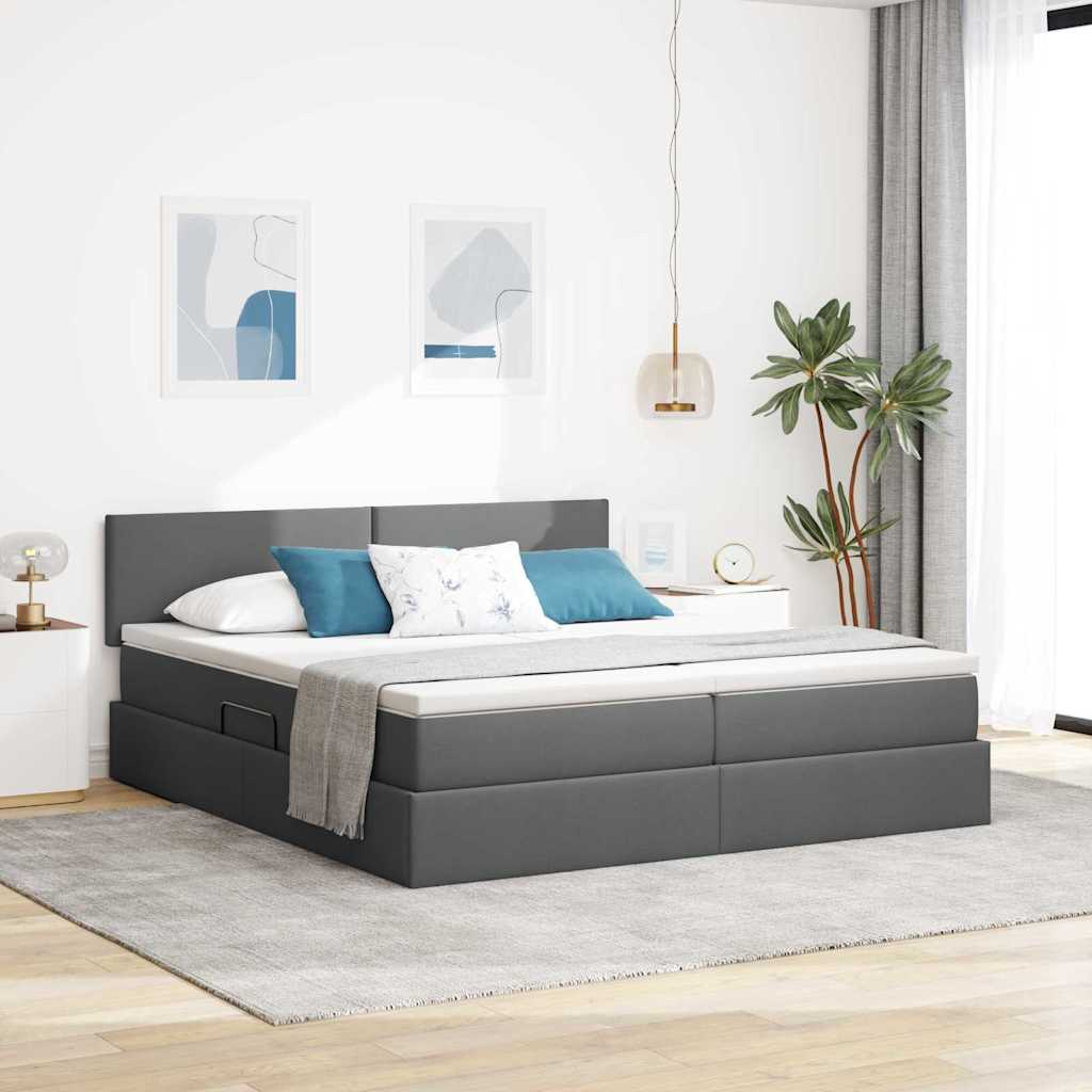 vidaXL Κρεβάτι με φώτα λωρίδας LED Σκούρο Γκρι 180 x 200 cm ύφασμα