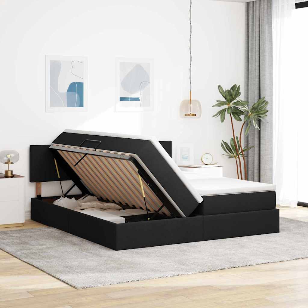 vidaXL Κρεβάτι με φώτα λωρίδας LED Μαύρο 180 x 200 cm ύφασμα