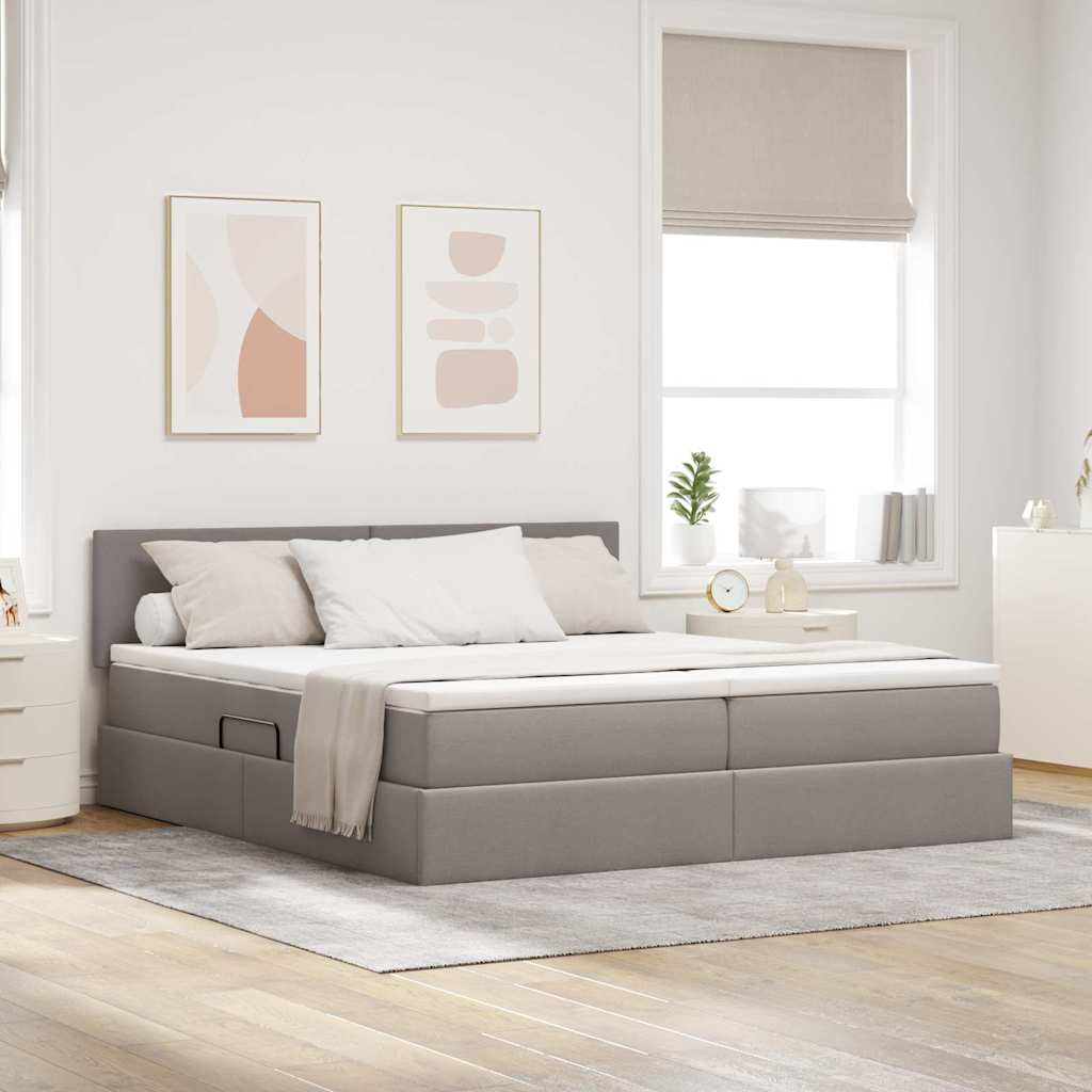 vidaXL LED Κρεβάτι αποθήκευσης με στρώμα Taupe 180 x 200 cm Ύφασμα