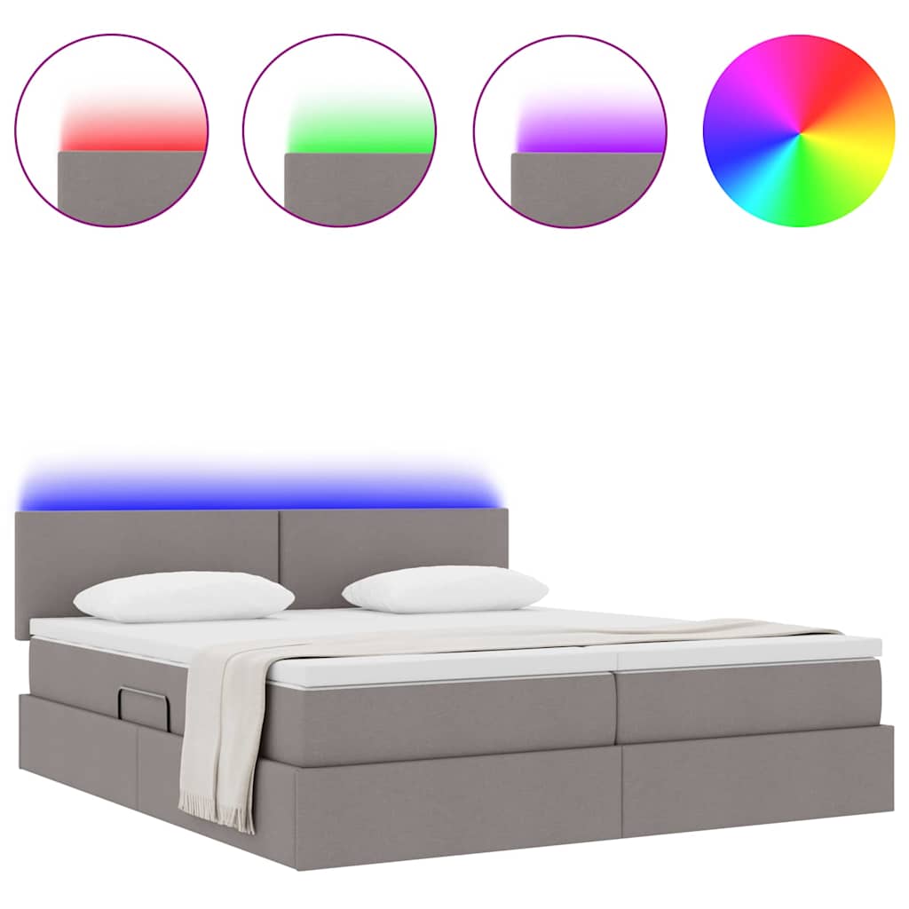 vidaXL LED Κρεβάτι αποθήκευσης με στρώμα Taupe 180 x 200 cm Ύφασμα