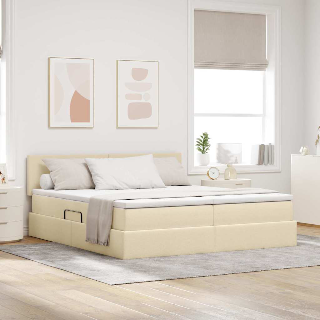vidaXL LED Κρεβάτι αποθήκευσης με στρώμα Κρέμ 180 x 200 cm Ύφασμα