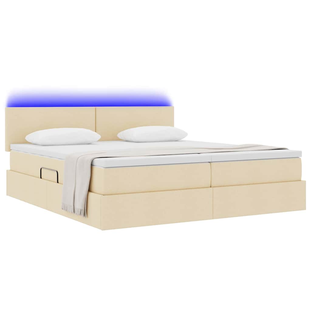 vidaXL LED Κρεβάτι αποθήκευσης με στρώμα Κρέμ 180 x 200 cm Ύφασμα