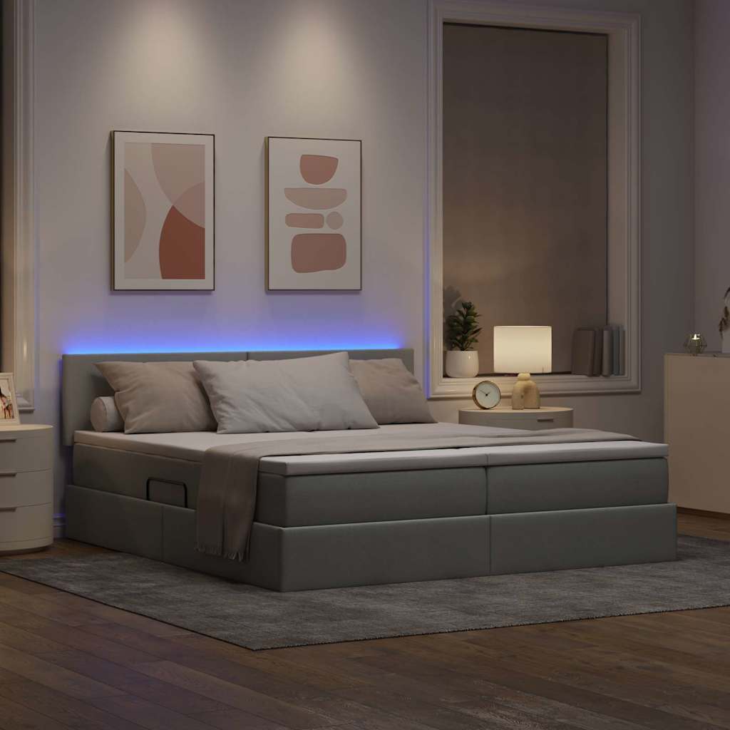 vidaXL Κρεβάτι με φώτα λωρίδας LED Ανοιχτό γκρι 200 x 200 cm ύφασμα