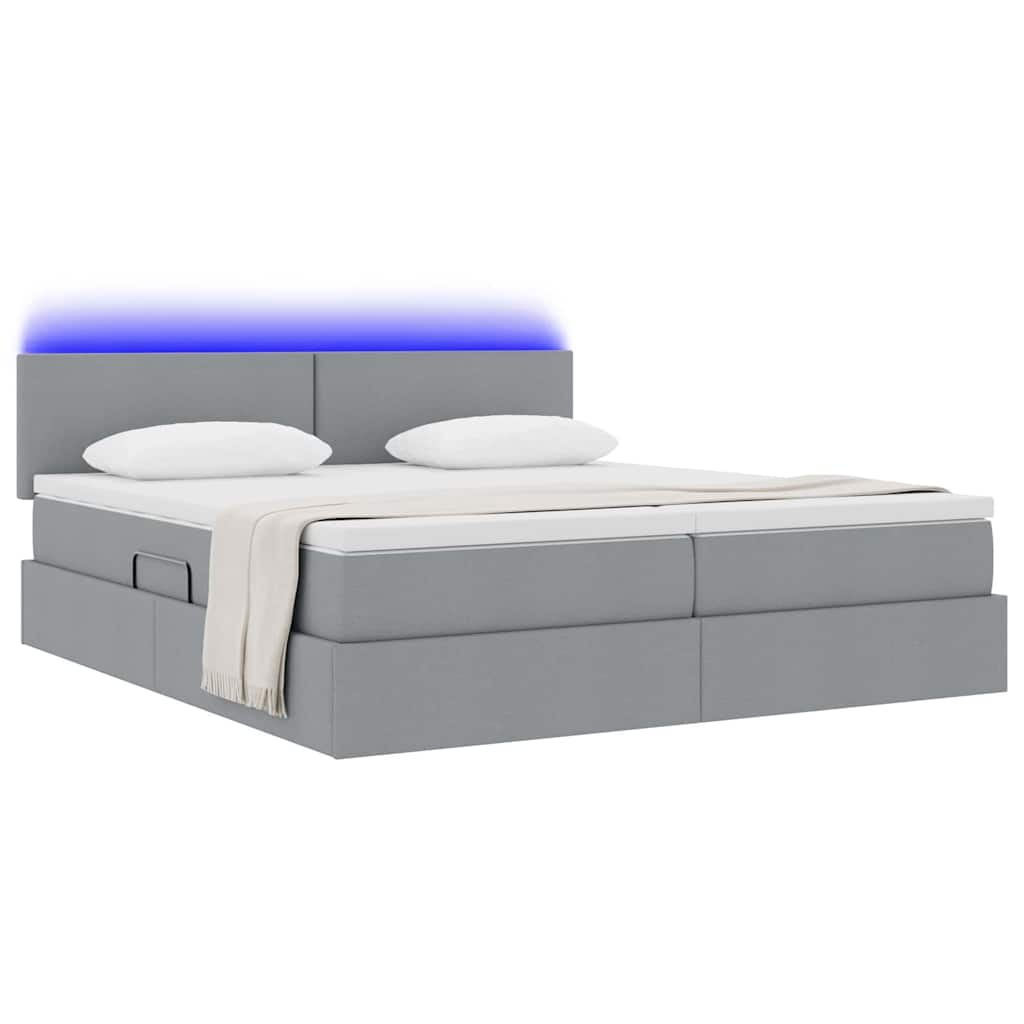 vidaXL Κρεβάτι με φώτα λωρίδας LED Ανοιχτό γκρι 200 x 200 cm ύφασμα