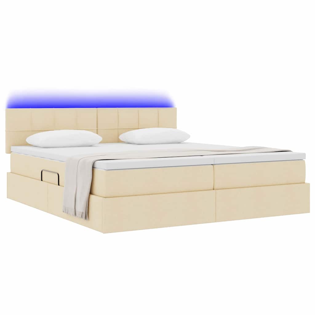 vidaXL LED Κρεβάτι αποθήκευσης με στρώμα Κρέμ 180 x 200 cm Ύφασμα