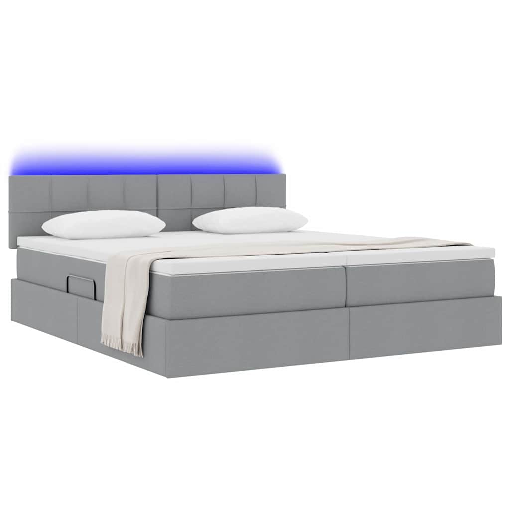 vidaXL Κρεβάτι με φώτα λωρίδας LED Ανοιχτό γκρι 200 x 200 cm ύφασμα