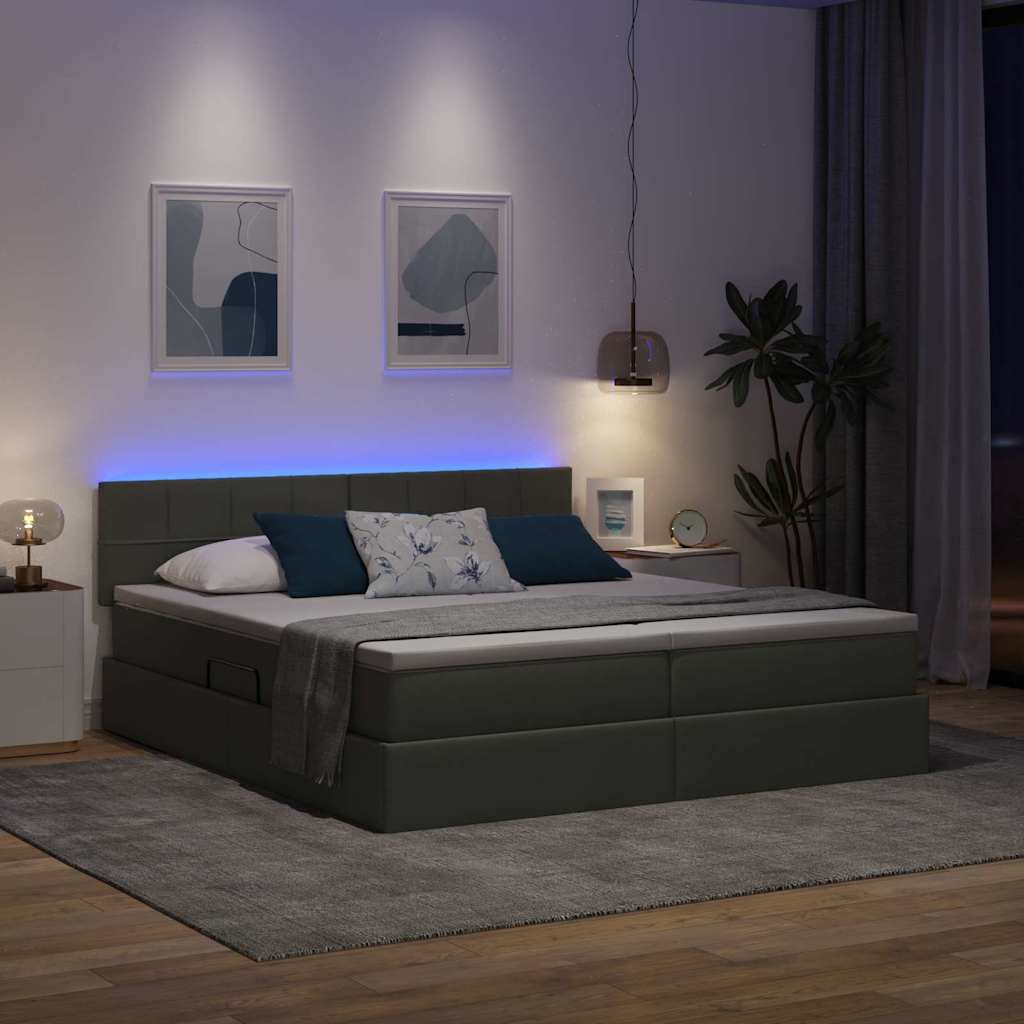 vidaXL Κρεβάτι με φώτα λωρίδας LED Σκούρο Γκρι 200 x 200 cm ύφασμα
