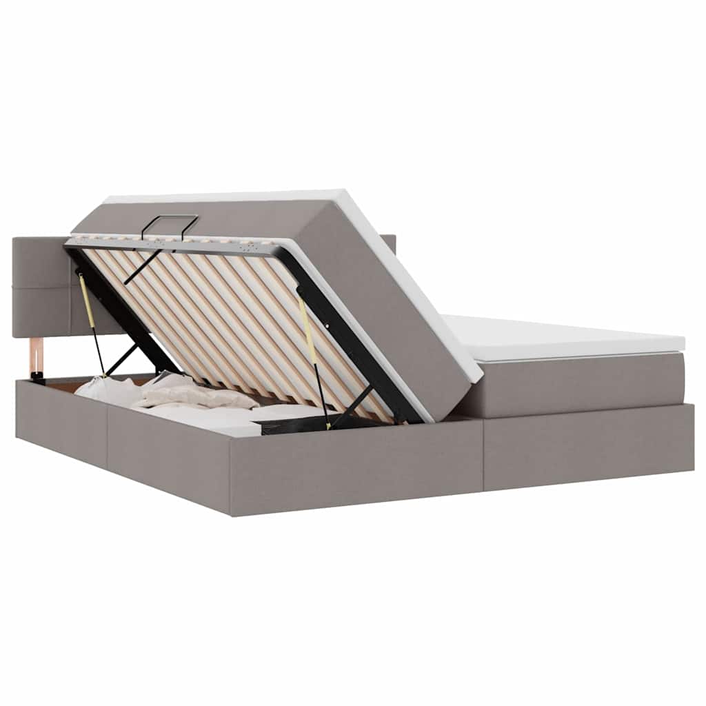 vidaXL LED Κρεβάτι αποθήκευσης με στρώμα Taupe 200 x 200 cm Ύφασμα