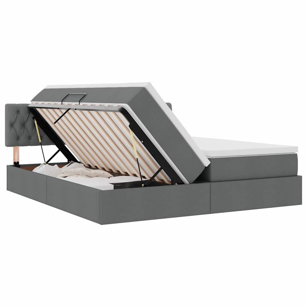 vidaXL Κρεβάτι με φώτα λωρίδας LED Σκούρο Γκρι 180 x 200 cm ύφασμα