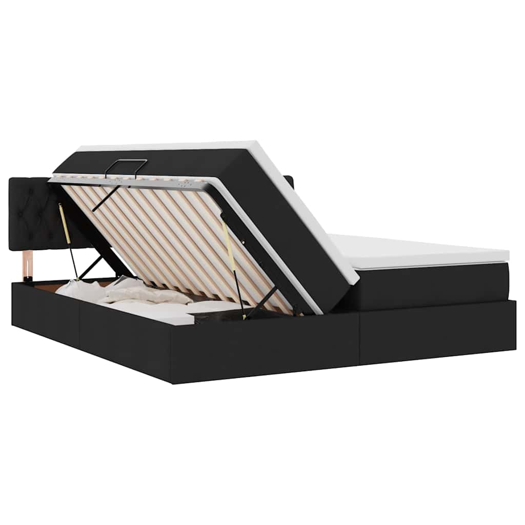 vidaXL Κρεβάτι με φώτα λωρίδας LED Μαύρο 180 x 200 cm ύφασμα