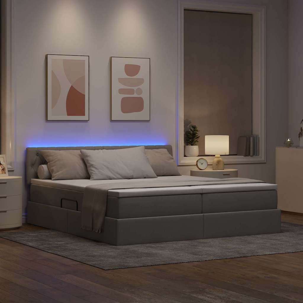 vidaXL LED Κρεβάτι αποθήκευσης με στρώμα Taupe 180 x 200 cm Ύφασμα
