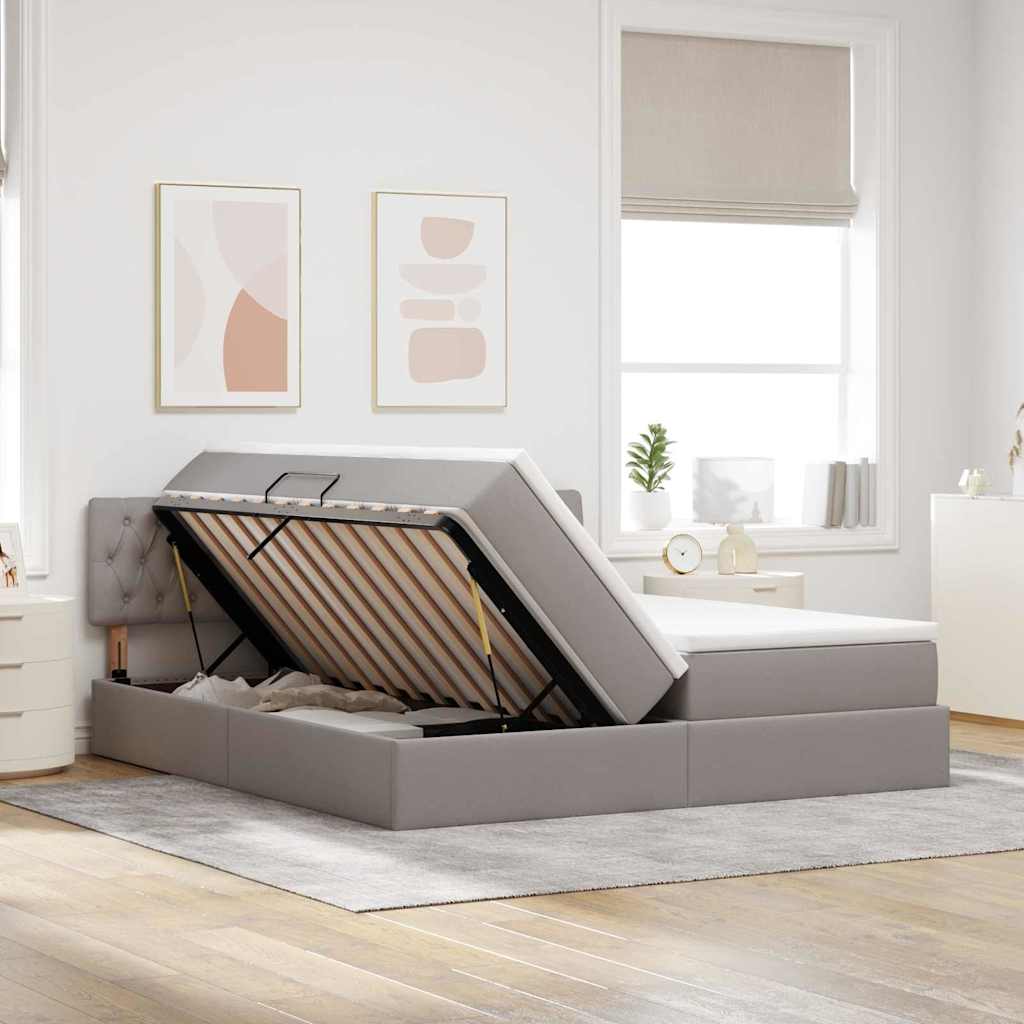 vidaXL LED Κρεβάτι αποθήκευσης με στρώμα Taupe 180 x 200 cm Ύφασμα