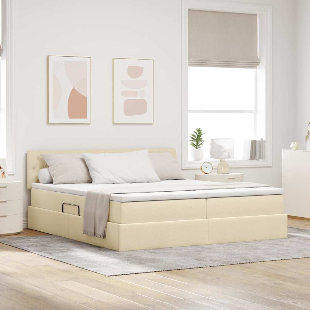 vidaXL LED Κρεβάτι αποθήκευσης με στρώμα Κρέμ 180 x 200 cm Ύφασμα