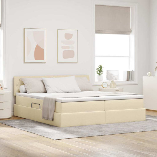 vidaXL LED Κρεβάτι αποθήκευσης με στρώμα Κρέμ 180 x 200 cm Ύφασμα