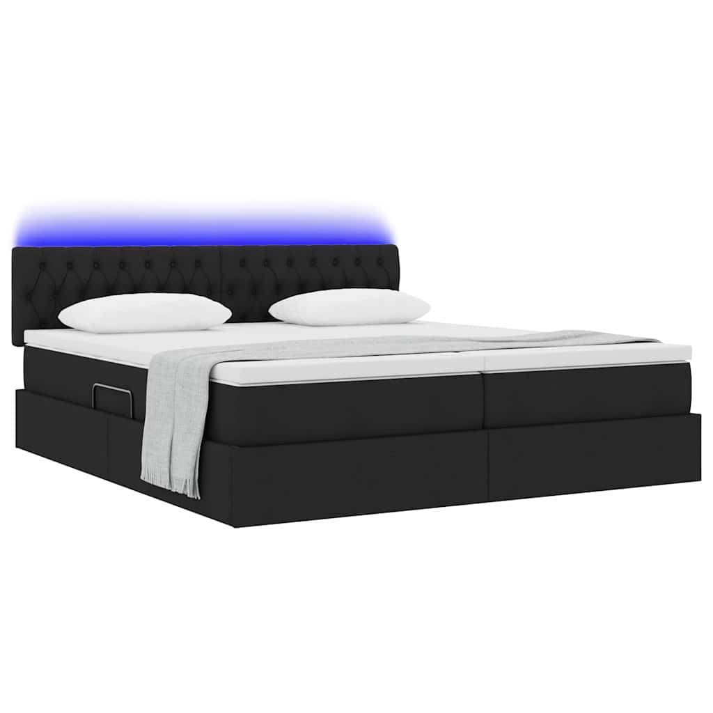vidaXL Κρεβάτι με φώτα λωρίδας LED Μαύρο 200 x 200 cm ύφασμα