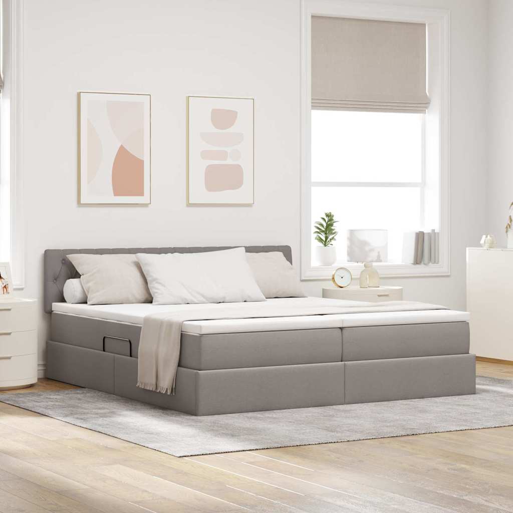 vidaXL LED Κρεβάτι αποθήκευσης με στρώμα Taupe 200 x 200 cm Ύφασμα