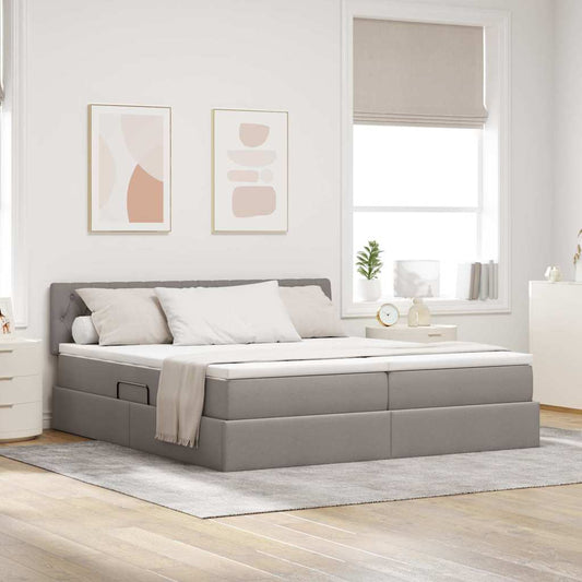 vidaXL LED Κρεβάτι αποθήκευσης με στρώμα Taupe 200 x 200 cm Ύφασμα