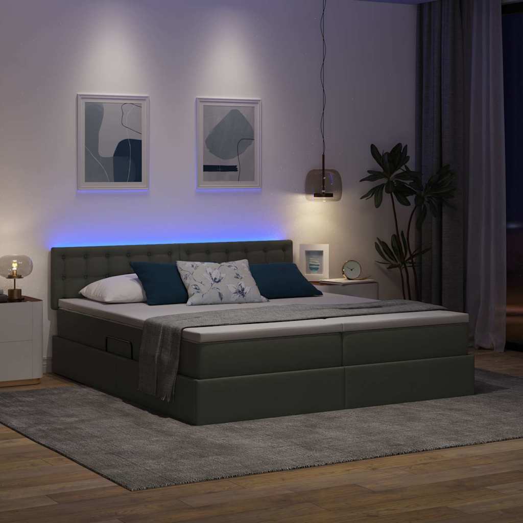 vidaXL Κρεβάτι με φώτα λωρίδας LED Σκούρο Γκρι 180 x 200 cm ύφασμα