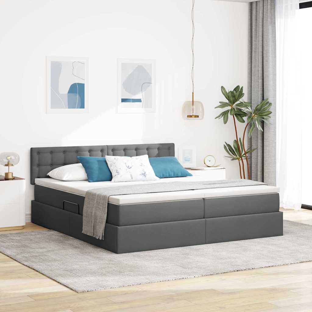 vidaXL Κρεβάτι με φώτα λωρίδας LED Σκούρο Γκρι 180 x 200 cm ύφασμα