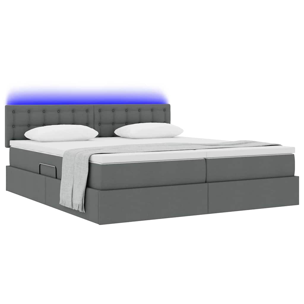 vidaXL Κρεβάτι με φώτα λωρίδας LED Σκούρο Γκρι 180 x 200 cm ύφασμα