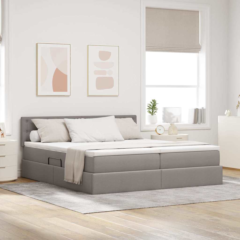 vidaXL LED Κρεβάτι αποθήκευσης με στρώμα Taupe 180 x 200 cm Ύφασμα