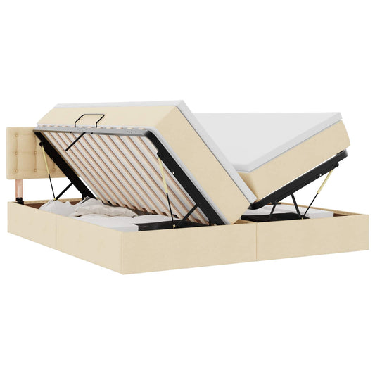 vidaXL LED Κρεβάτι αποθήκευσης με στρώμα Κρέμ 180 x 200 cm Ύφασμα